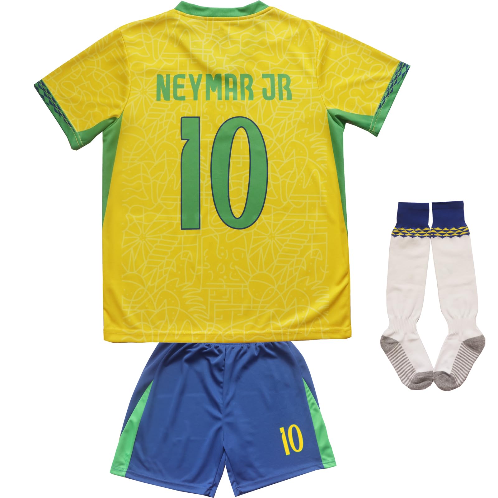 WINKIZIL 2024 Brazil #10 Copa-American Neymar Home  Football Soccer Jersey Shorts Socks Set Youth Sizes (Yellow 28)