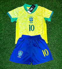 WINKIZIL 2024 Brazil #10 Copa-American Neymar Home  Football Soccer Jersey Shorts Socks Set Youth Sizes (Yellow 28)