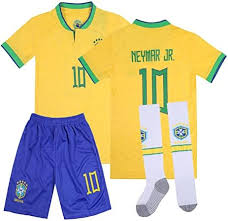 WINKIZIL 2024 Brazil #10 Copa-American Neymar Home  Football Soccer Jersey Shorts Socks Set Youth Sizes (Yellow 28)