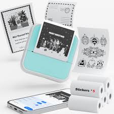 DOLEWA Mini Sticker Printer Portable Thermal Inkless Sticker Maker with 8 Rolls Coloed Paper & 12 Pens Wireless Thermarote Printers for Photos Study Notes Scrapbook Journal Memo (Doodle)